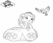 princesse sofia regarde un oiseau dessin à colorier